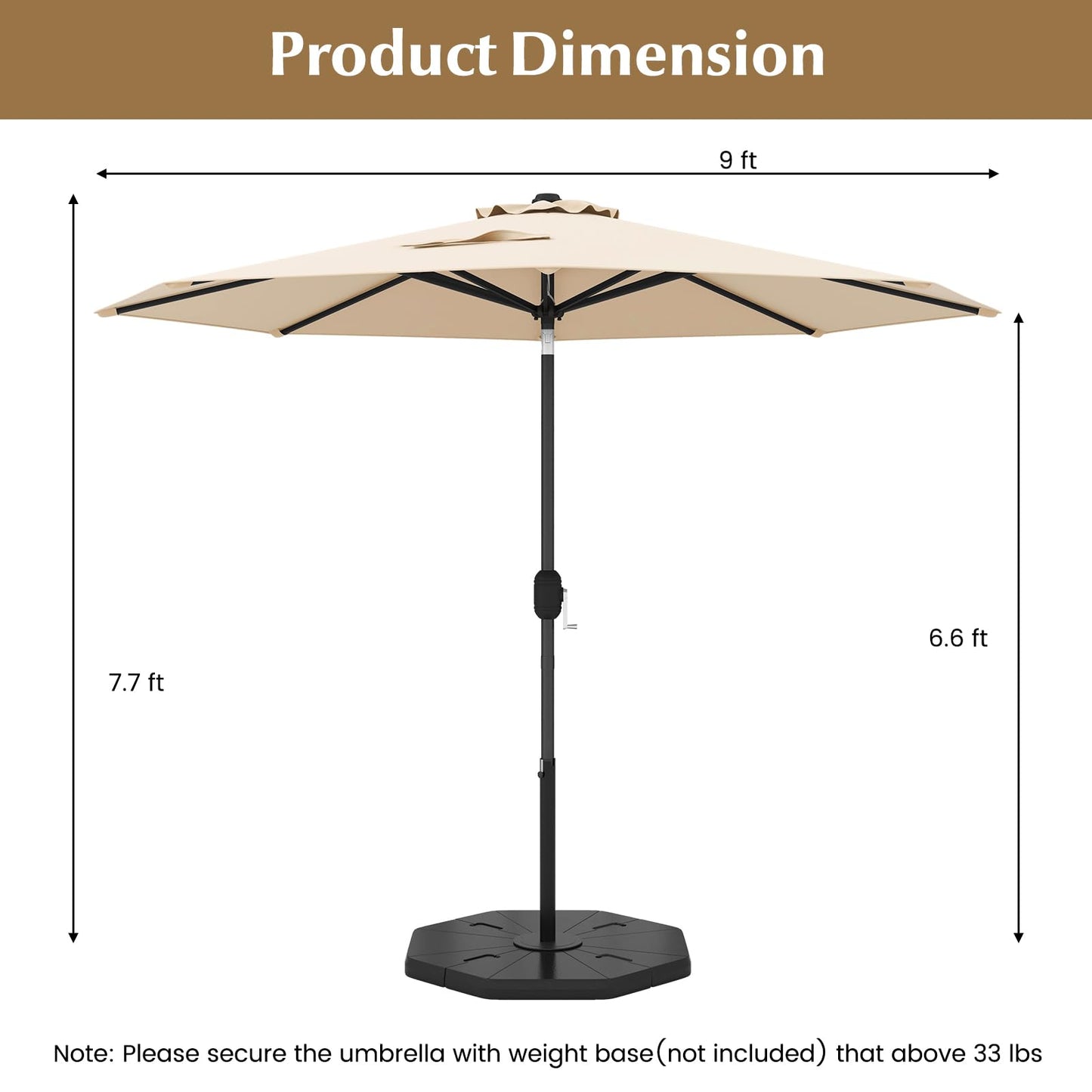 Tangkula 9FT Patio Umbrella with Push Button Tilt