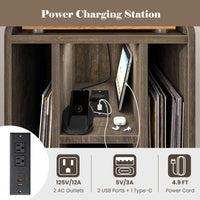 Tangkula Record Player Stand w/Charging Station & USB Ports, Nightstand Sofa Side Table, 27" H