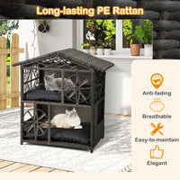 Niche pour chat Tangkula à 2 étages en osier, enclos pour chaton en rotin avec coussins amovibles