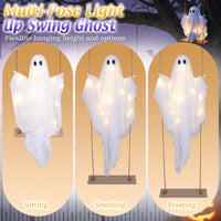 Tangkula 5 FT Halloween Hanging Swing Ghost Decoration with LED Lights