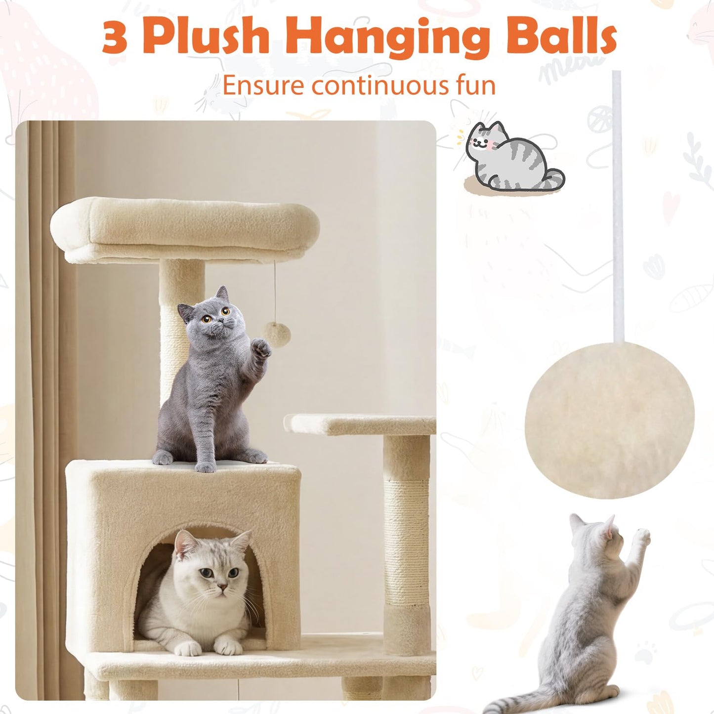Arbre à chat multi-niveaux Tangkula de 147 cm avec poteaux à griffer en sisal pour chats d'intérieur