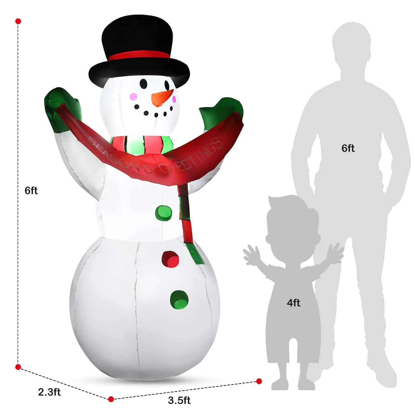 Tangkula 6 FT Christmas Inflatable Snowman with Internal LED Lights Banner Top Hat Scarf