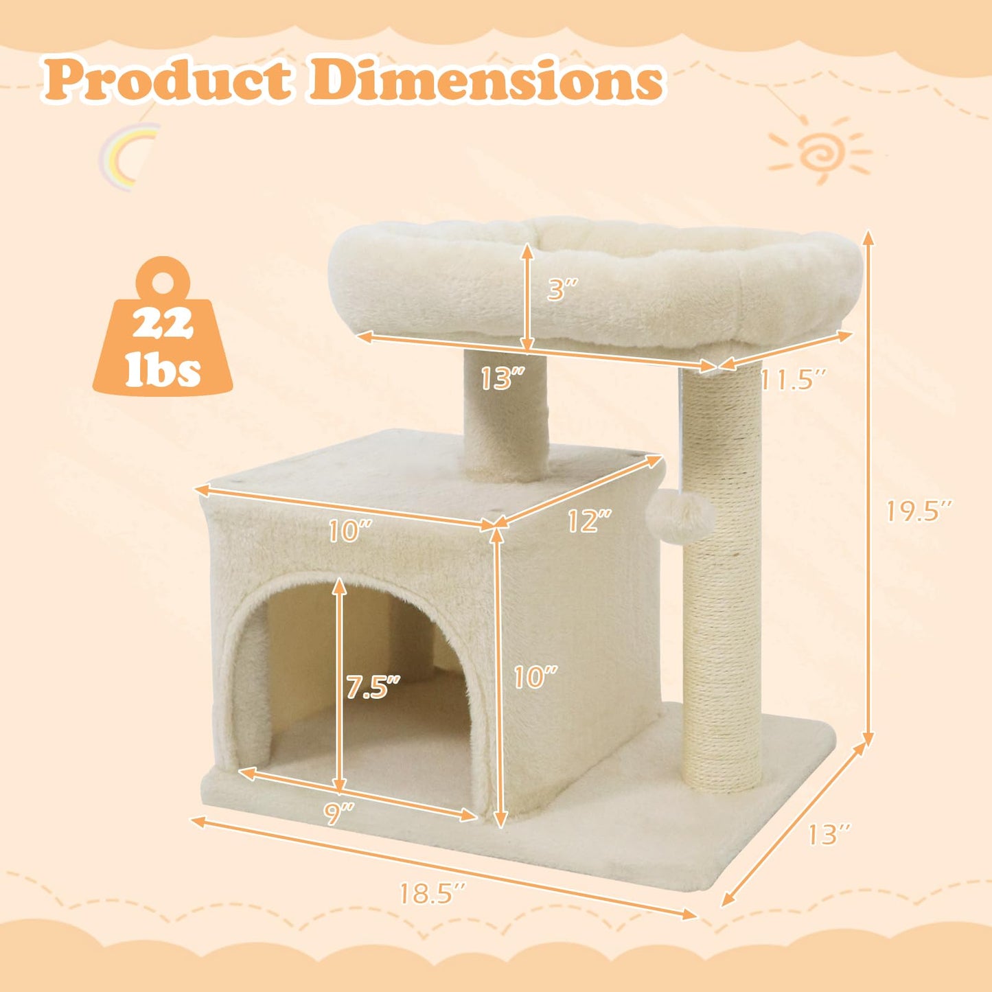 Tangkula Cat Tower with Sisal Scratching Posts for Small Spaces