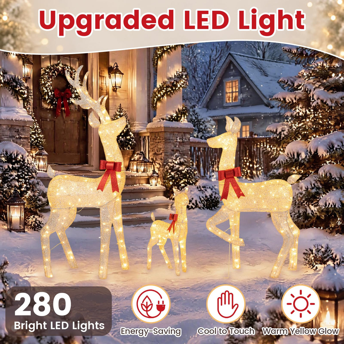 Tangkula 3-Piece Christmas Lighted Reindeer Family Set