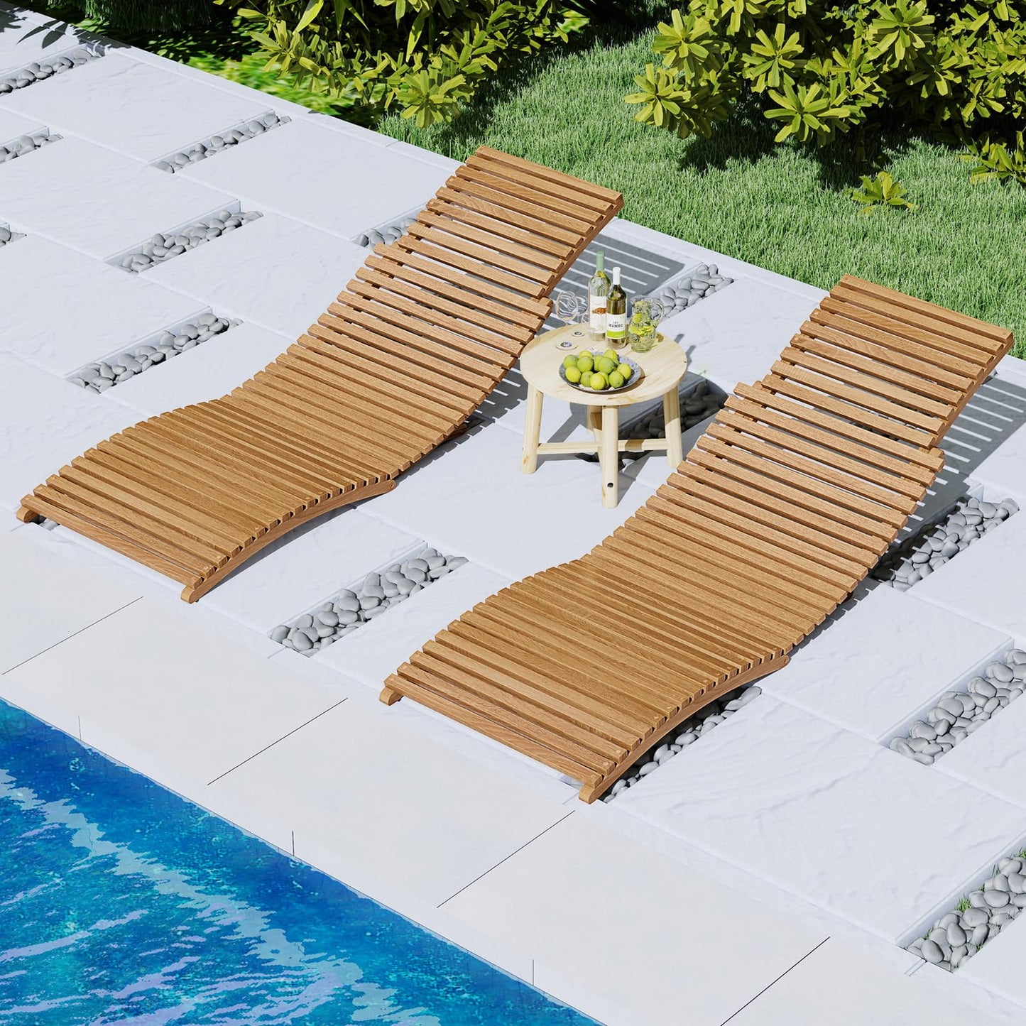 Tangkula Teak Wood Patio Folding Chaise Lounge Chair with Slatted Seat