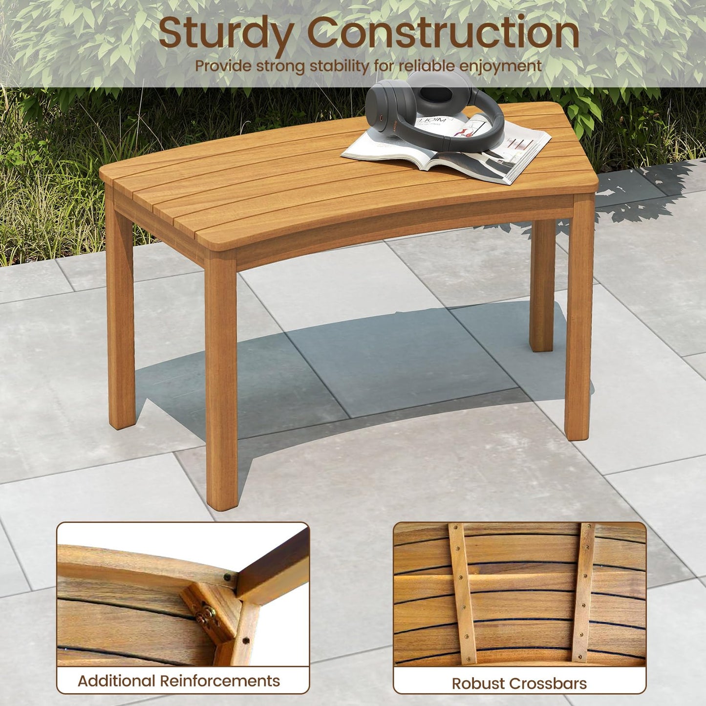 Ensemble de bancs d'extérieur incurvés en bois d'acacia Tangkula