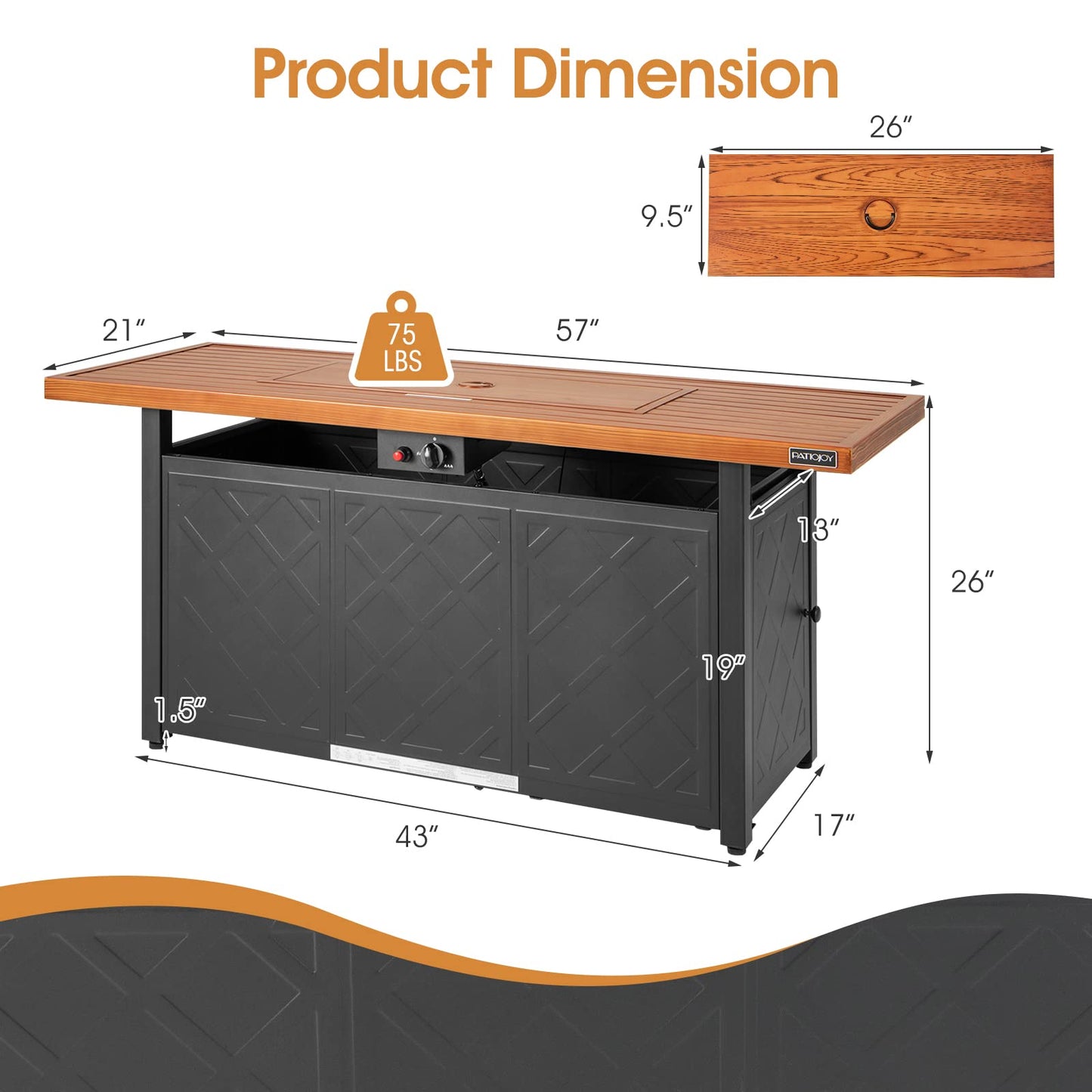 Tangkula 57 Inches Propane Fire Pit Table, Patiojoy 50,000 BTU Outdoor Rectangular FirePit Table