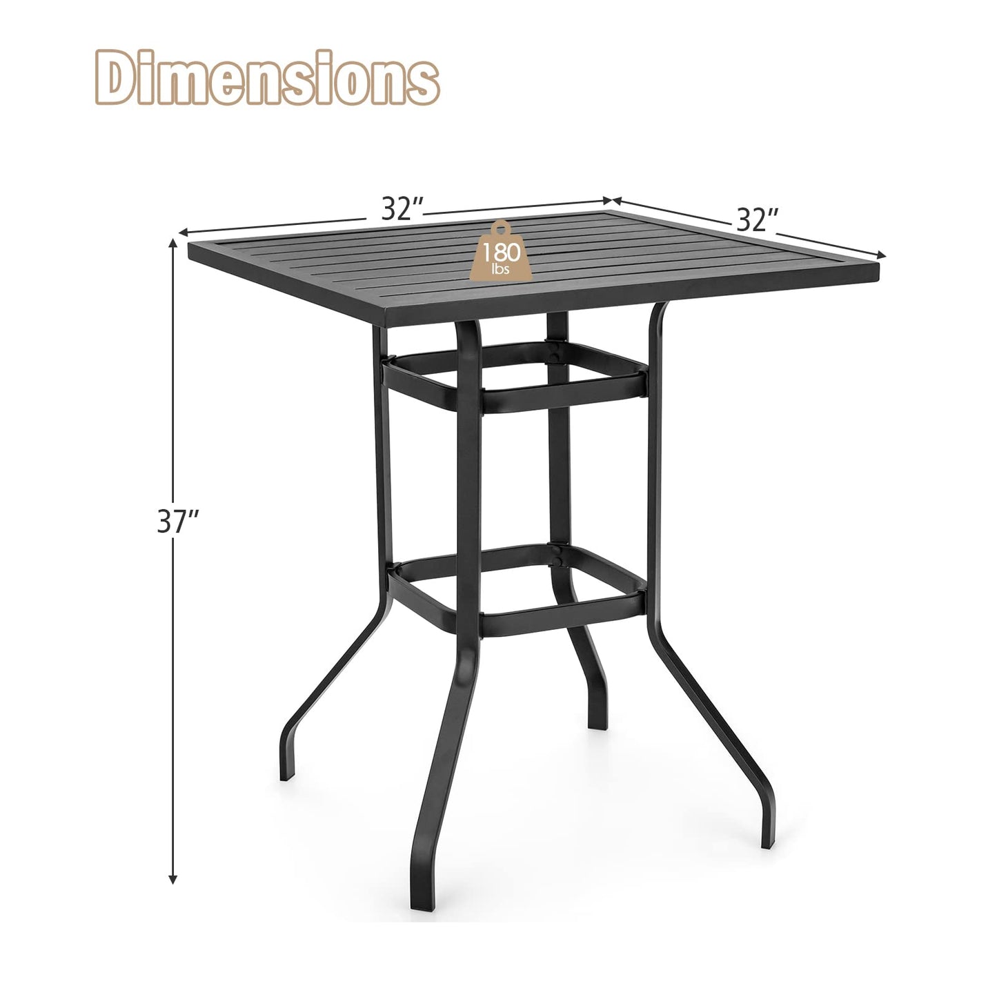 Tangkula Patio Bar Height Table, 32 Inch Outdoor Steel Square Bar Table