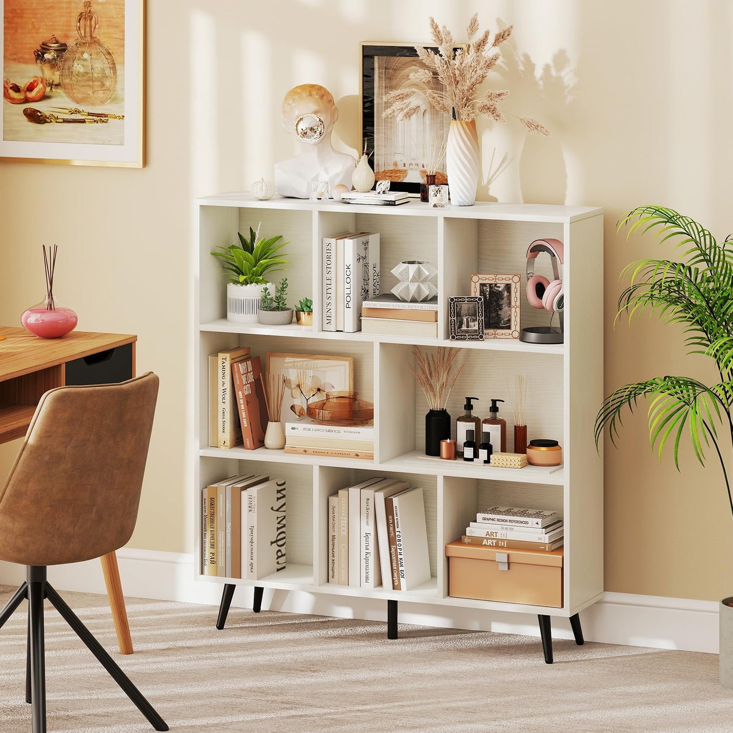 Tangkula 8-Cube Bookcase with 5 Tapered Metal Legs & 2 Anti-Tip Kit