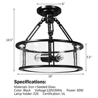 Plafonnier Tangkula Semi Flush Mount, plafonnier 3 lumières avec abat-jour en verre bullé