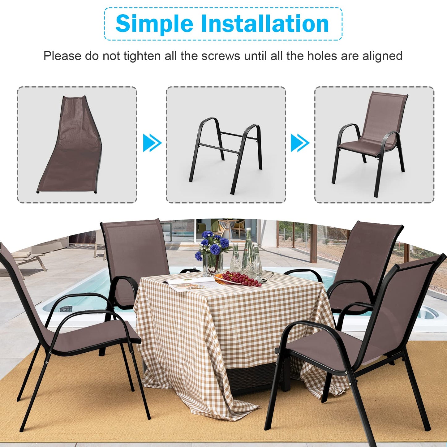 Tangkula 4 Pieces Patio Dining Chairs, Outdoor Stackable All Weather Heavy Duty Dining Chairs Set with Armrests
