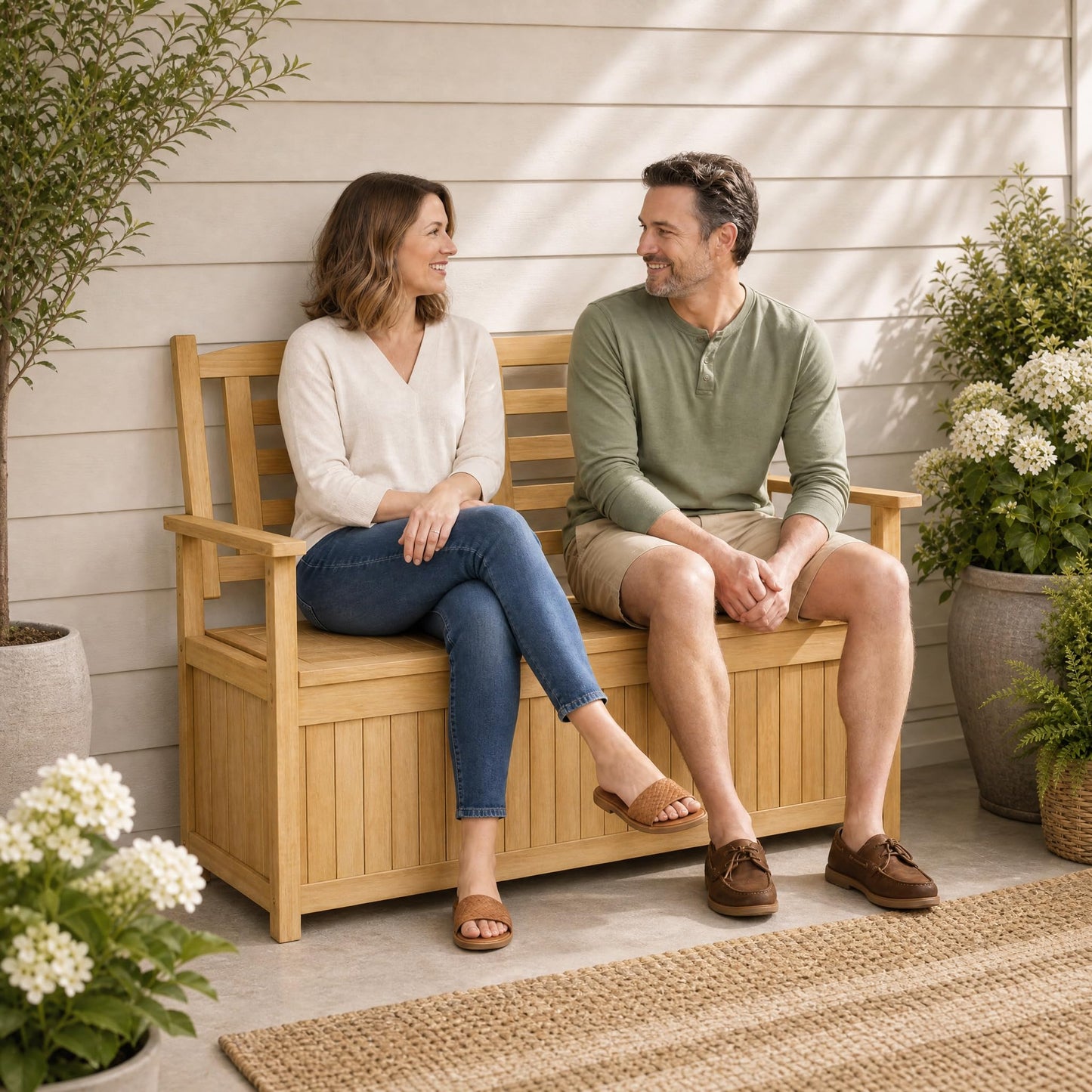 Tangkula Outdoor Wood Storage Bench for Garden