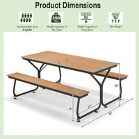 Tangkula 6 FT Picnic Table Bench Set, Outdoor Dining Table & 2 Benches with Heavy-Duty Metal Frame & All-Weather HDPE Tabletop