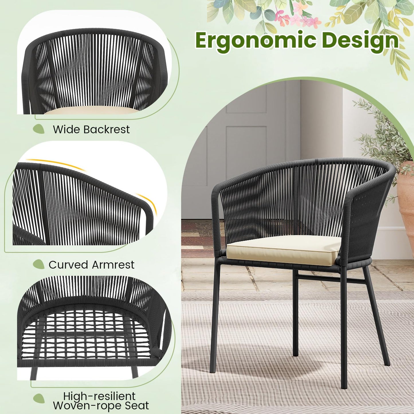 Tangkula Patio Chairs Set of 4 w/Curved Backrest