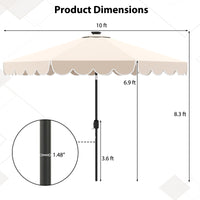 Tangkula 10FT Solar LED Patio Umbrella 2-Tiers Scalloped Outdoor Table Market Umbrella