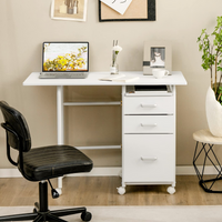 Tangkula White Folding Desk with 3 Drawers, Mobile Home Office Desk, Portable Laptop Desk Writing Table