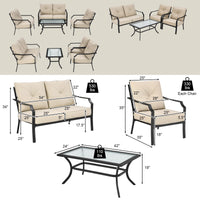 4 Pieces Outdoor Furniture Set, Patio Conversation Set with Cushions and Steel Frame