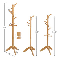 Tangkula Wood Tree Coat Rack with 11 Hooks & Stable Tri-Legged Base