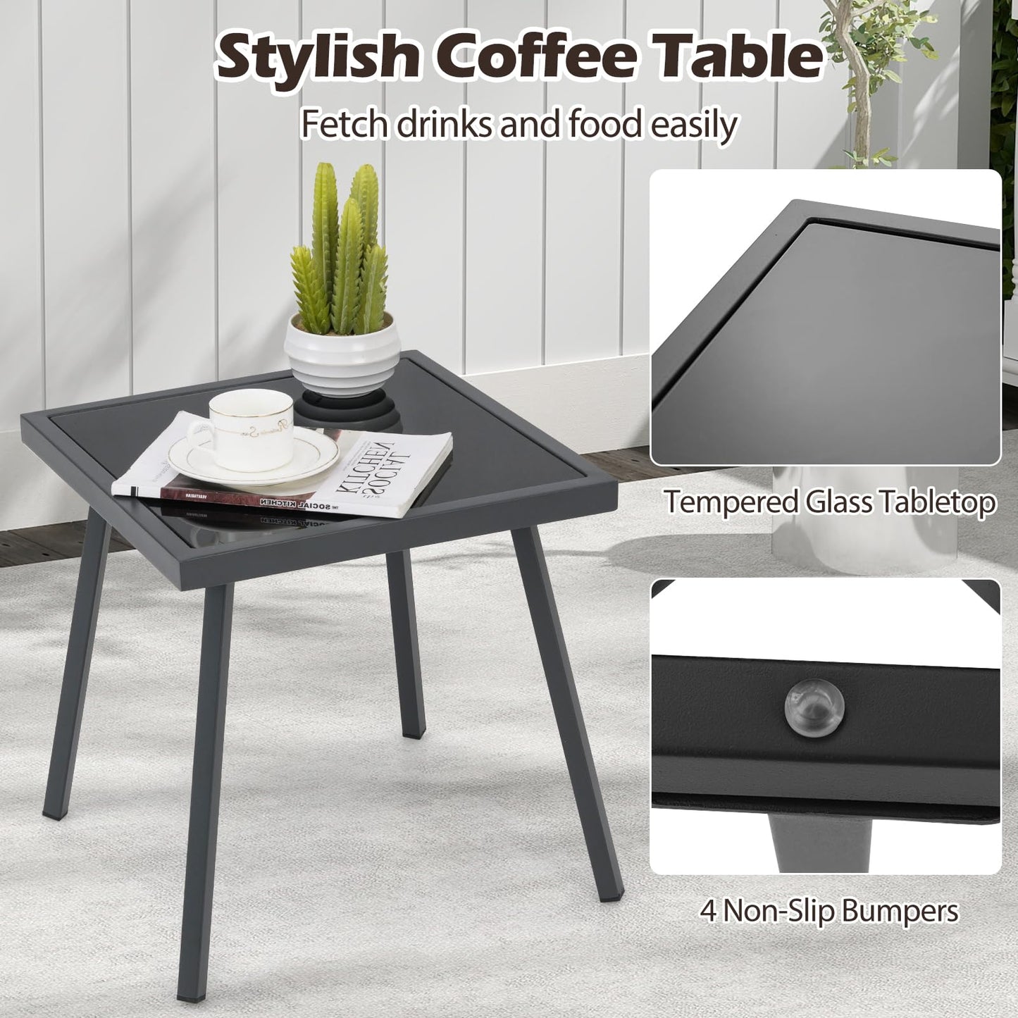 Tangkula 3 Pieces Patio PE Wicker Bistro Set
