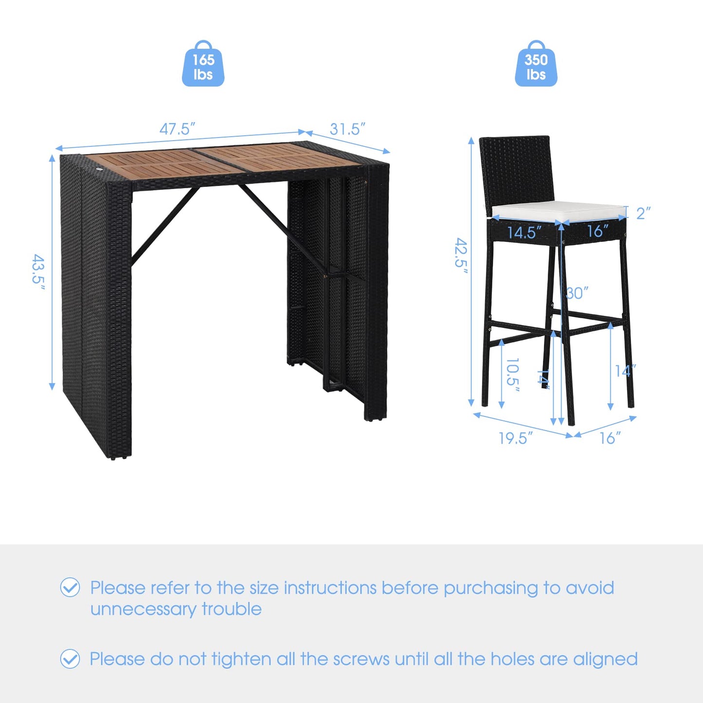 Ensemble de bar 5 pièces Tangkula en rotin synthétique pour terrasse, table de bar en bois d'acacia et 4 tabourets de bar en rotin (blanc cassé)