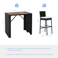 Ensemble de bar 5 pièces Tangkula en rotin synthétique pour terrasse, table de bar en bois d'acacia et 4 tabourets de bar en rotin (blanc cassé)