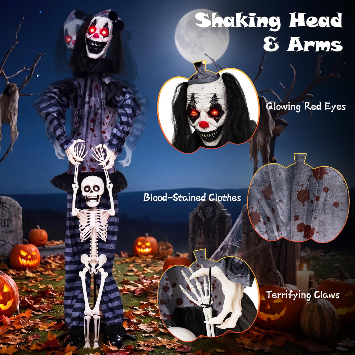 Tangkula 70" Halloween Animated Life-Size Clown Catching Skeleton Doll