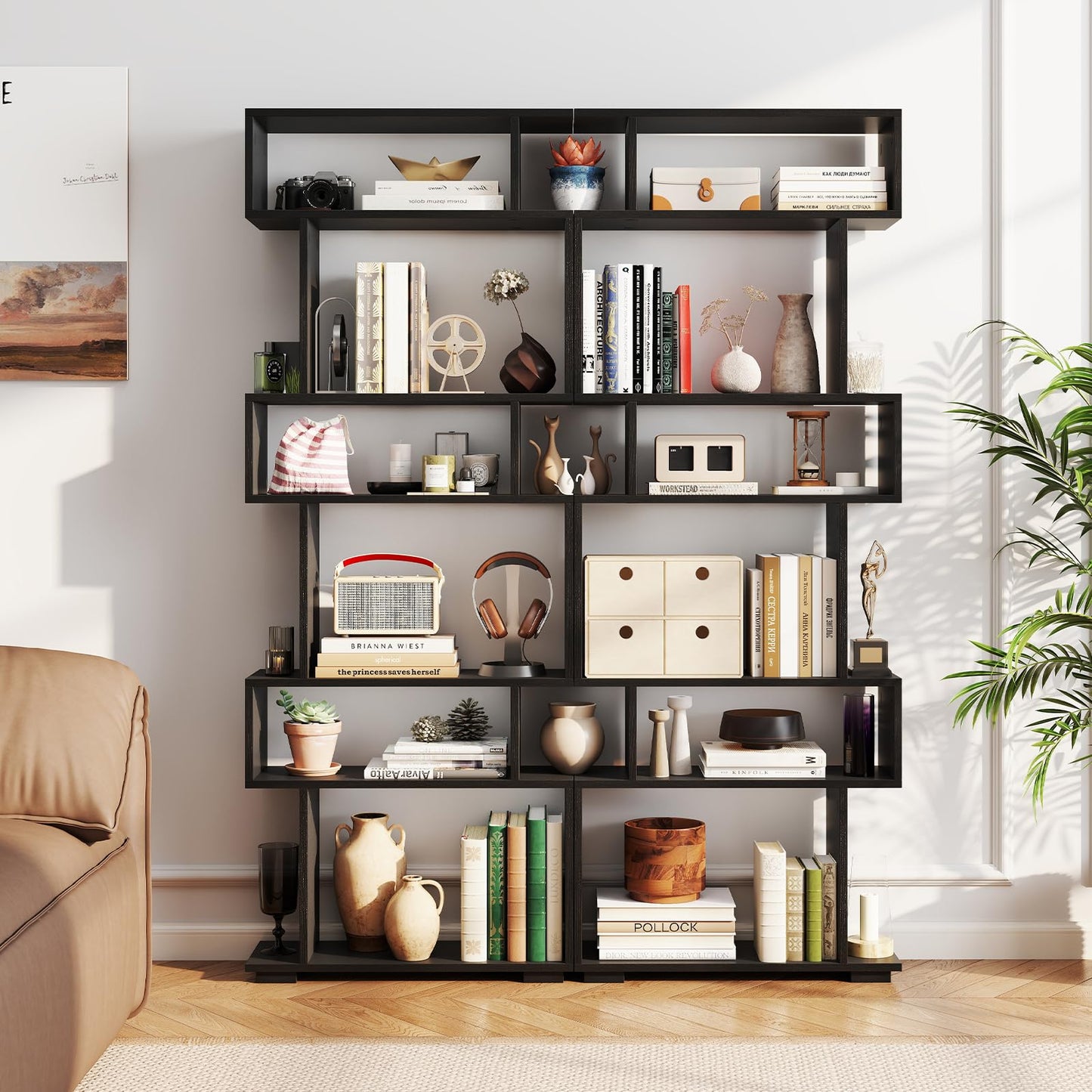 Tangkula 6 Tier S Shaped Bookshelf for Study