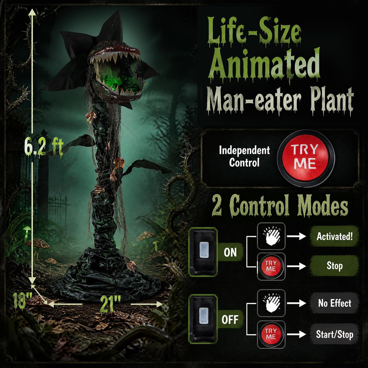 Tangkula 6.2 FT Halloween Animated Standing Horror Piranha Plant Decoration