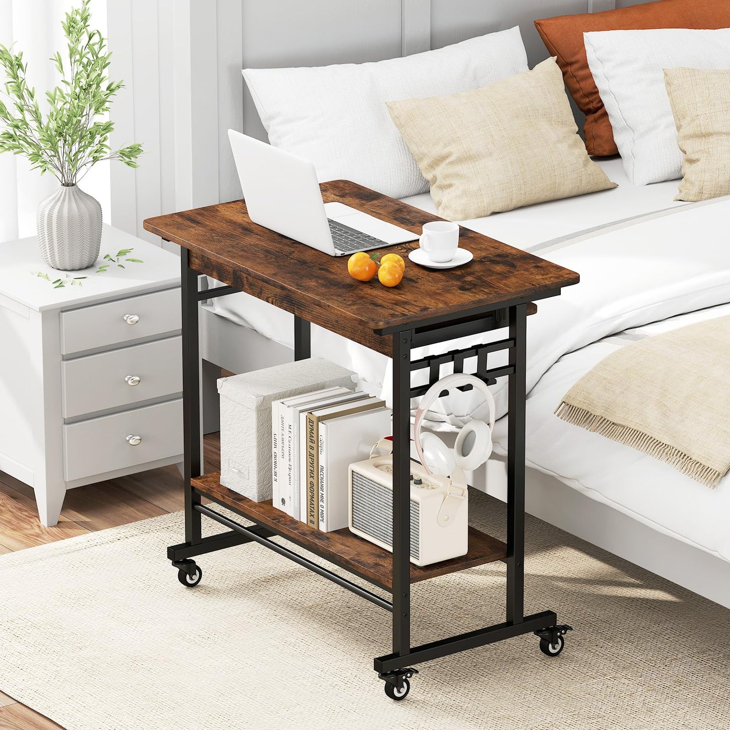 Tangkula Rolling Computer Desk Cart with Keyboard Tray