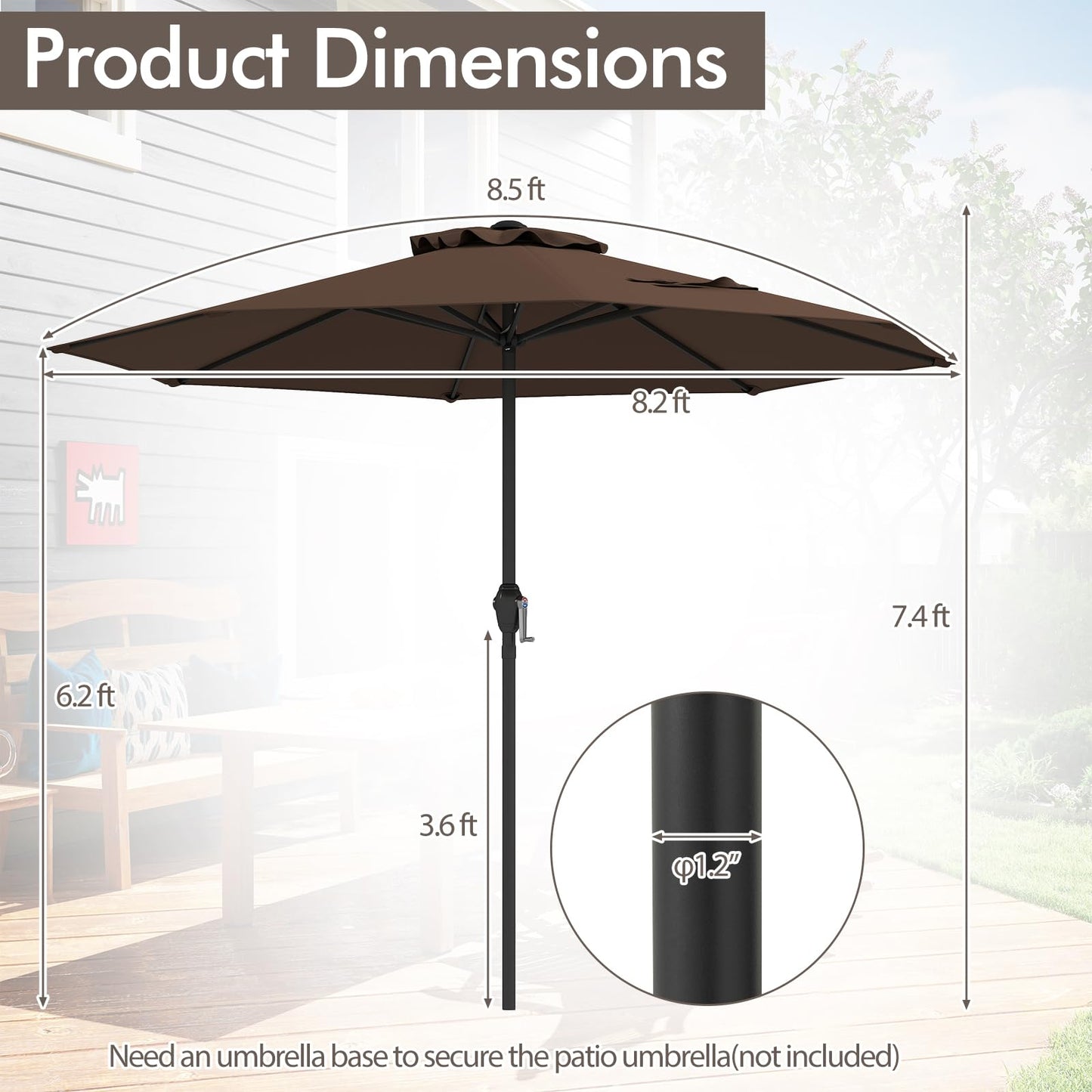 Tangkula 8.5 FT Outdoor Patio Umbrella