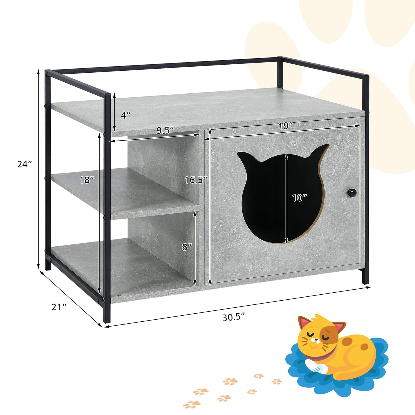 Tangkula Cat Litter Box Enclosure 2 in 1 Hidden Washroom & Nightstand With 2 Tier Storage Shelf