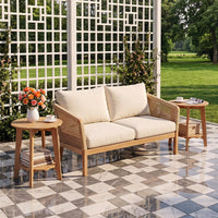 Tangkula Outdoor 2-Tier Eucalyptus Wood Side Table(1/2)