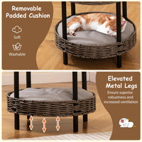 Niche de chat Tangkula à 2 étages en rotin avec coussin rembourré amovible