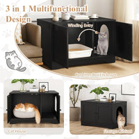 Tangkula Cat Litter Box Enclosure w/Winding Entry & Cat Hole for Living Room