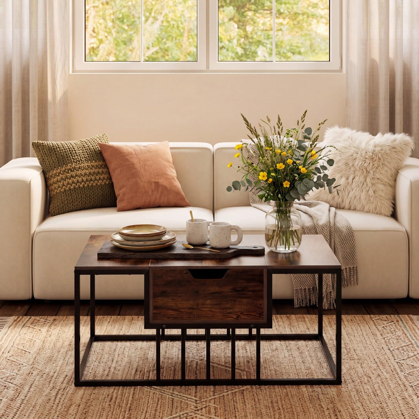 Tangkula Lift Top Coffee Table with Hidden Storage for Living Room