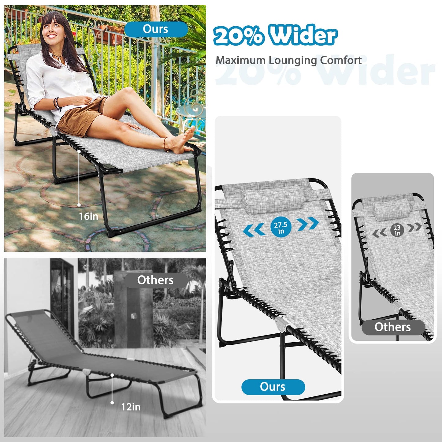 Tangkula Widen Folding Chaise Lounge Chair Set of 1/2