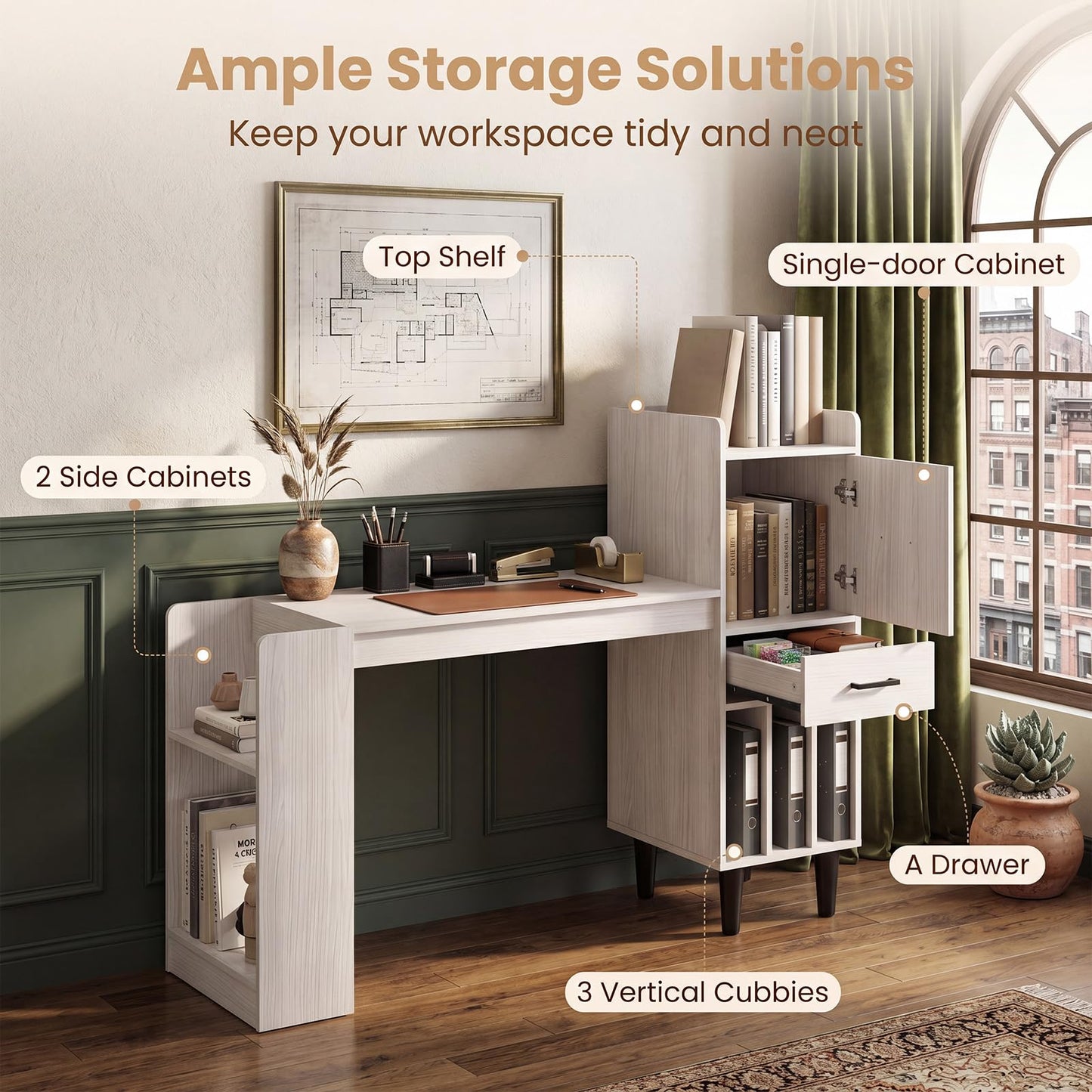 Tangkula Computer Desk with Storage Drawers & Bookshelf