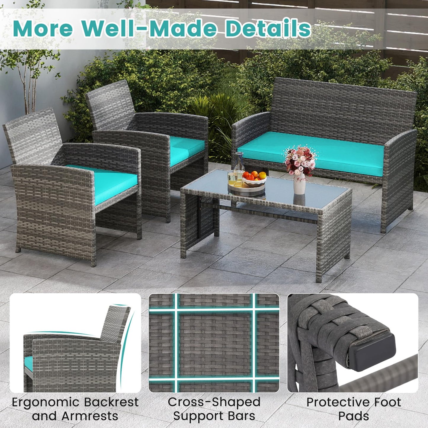 Tangkula 4 Piece Patio Wicker Furniture Set
