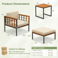 Tangkula 5 Pieces Acacia Wood Patio Furniture Set with Ottomans, Outdoor Conversation Set