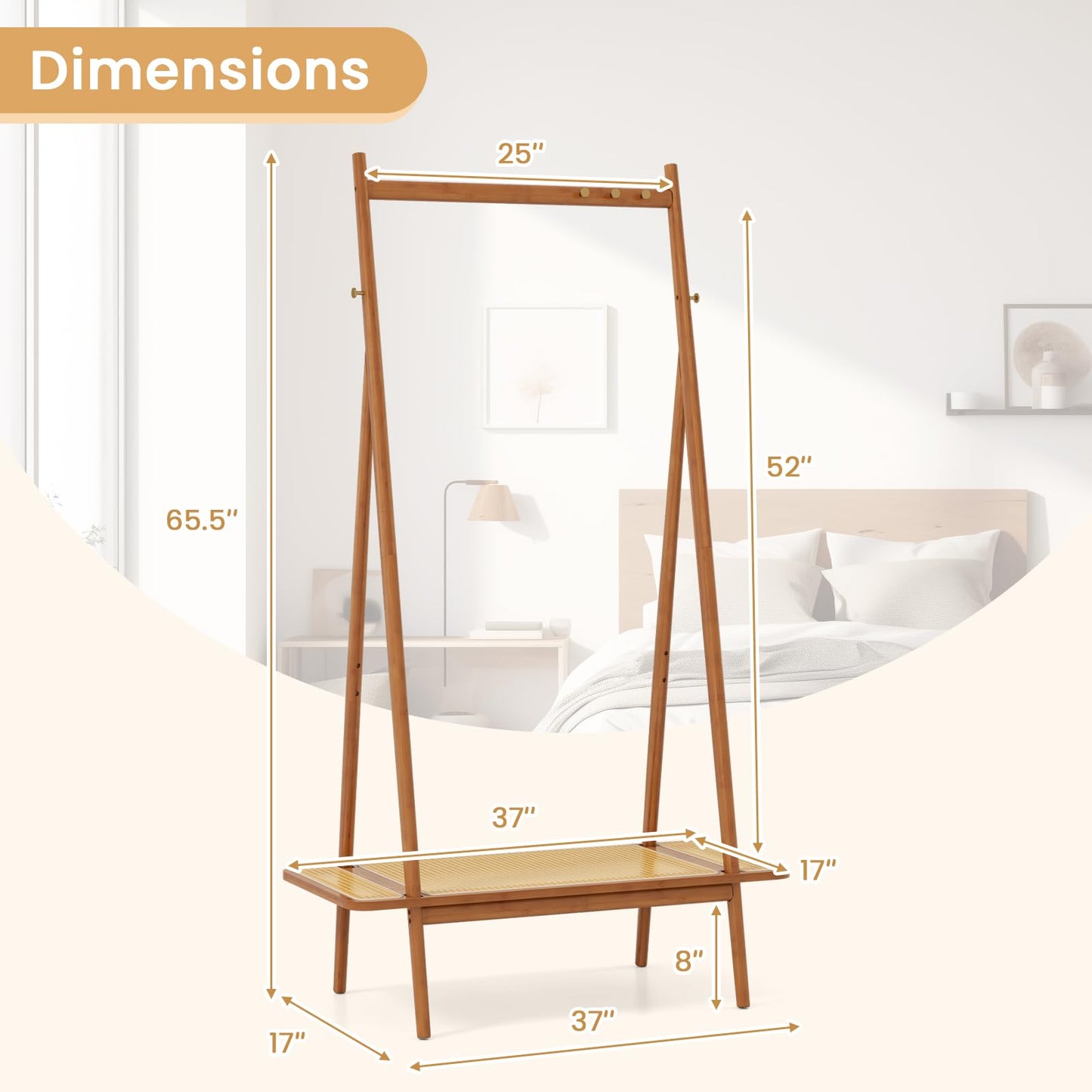 Tangkula Bamboo Clothing Rack, 65.5” Clothes Rack with Top Hanging Rod
