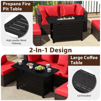 Tangkula 5 Piece Patio Rattan Sectional Sofa Set with 60,000 BTU Firepit Table