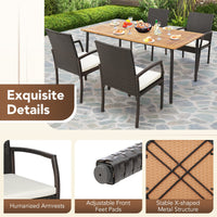 Tangkula Patio Wicker Dining Chair Set of 2, Outdoor PE Rattan Armchairs with Removable Cushion