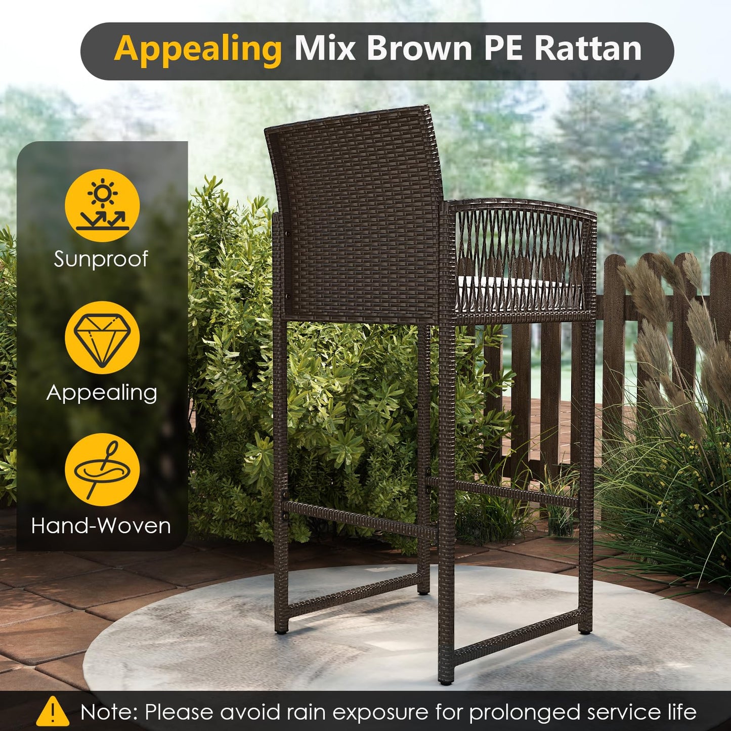 Tangkula 3 Piece Patio Bar Set for Backyard