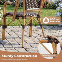 Tangkula Outdoor French Bistro Chairs Hand-Woven PE Wicker Patio Chairs(2/4)