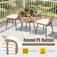 Tangkula 3 Pieces Patio Furniture Set with Tempered Glass Coffee Table and Soft Cushions