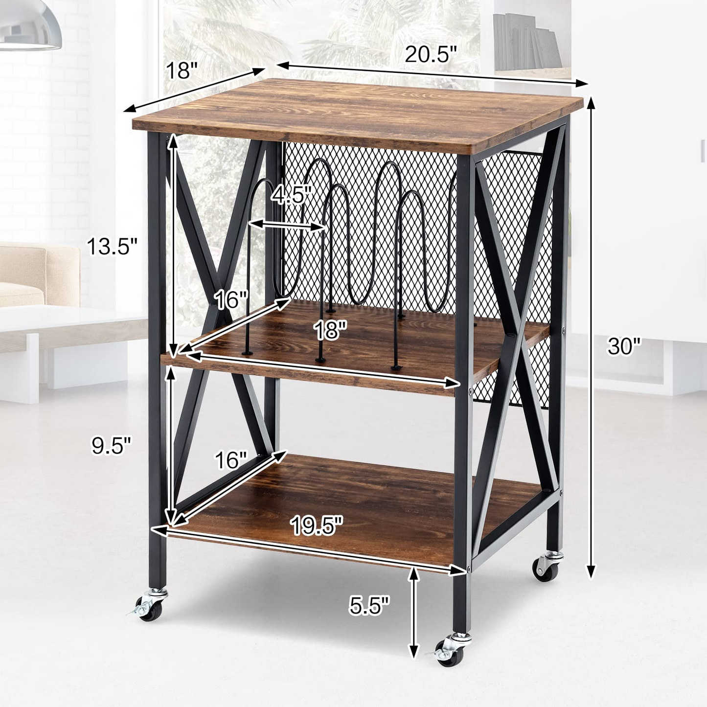 TANGKULA Record Player Stand, 3 Tier Rolling Turntable Stand