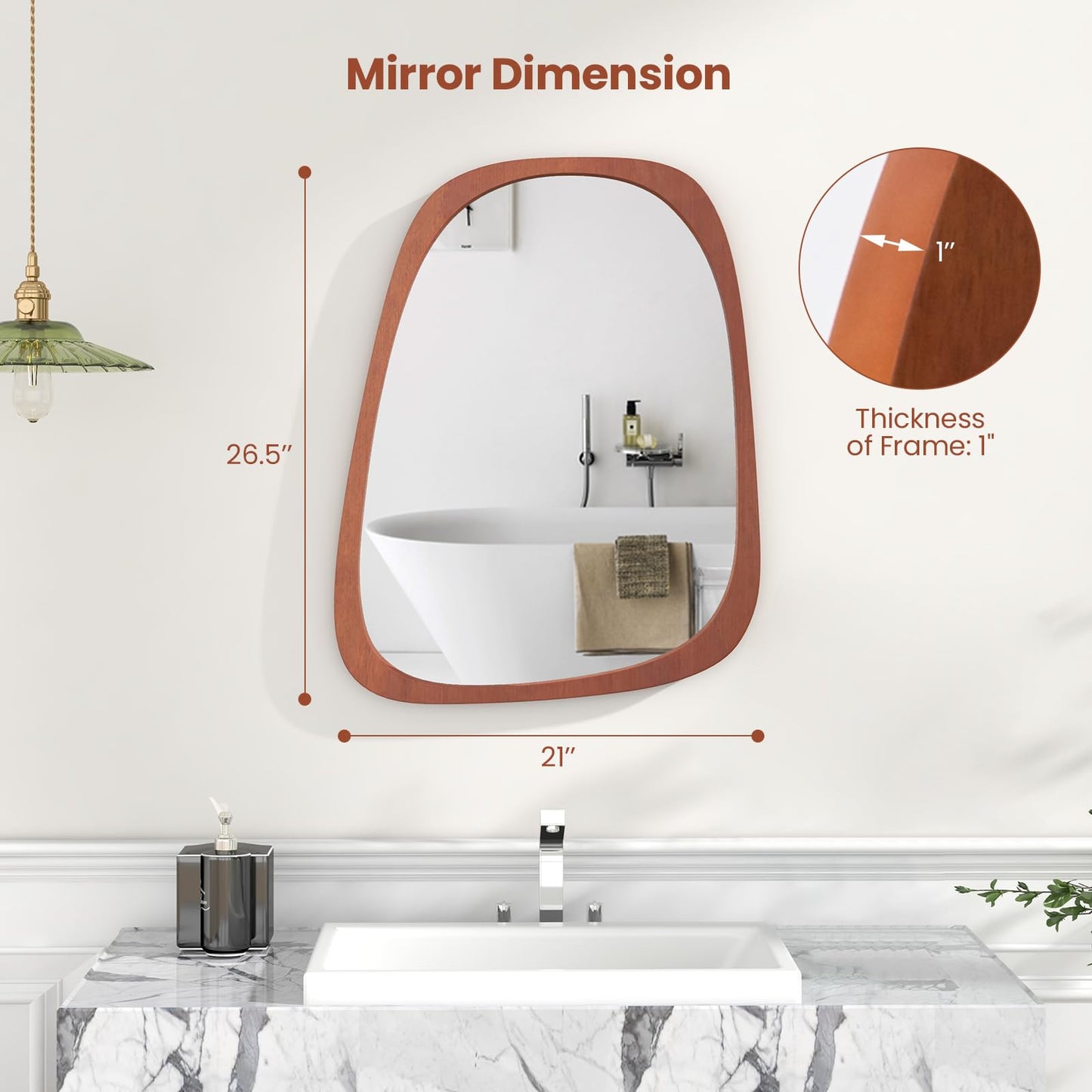 Miroir asymétrique abstrait de forme irrégulière Tangkula, miroir mural irrégulier de 67,3 cm x 53,3 cm avec cadre rustique
