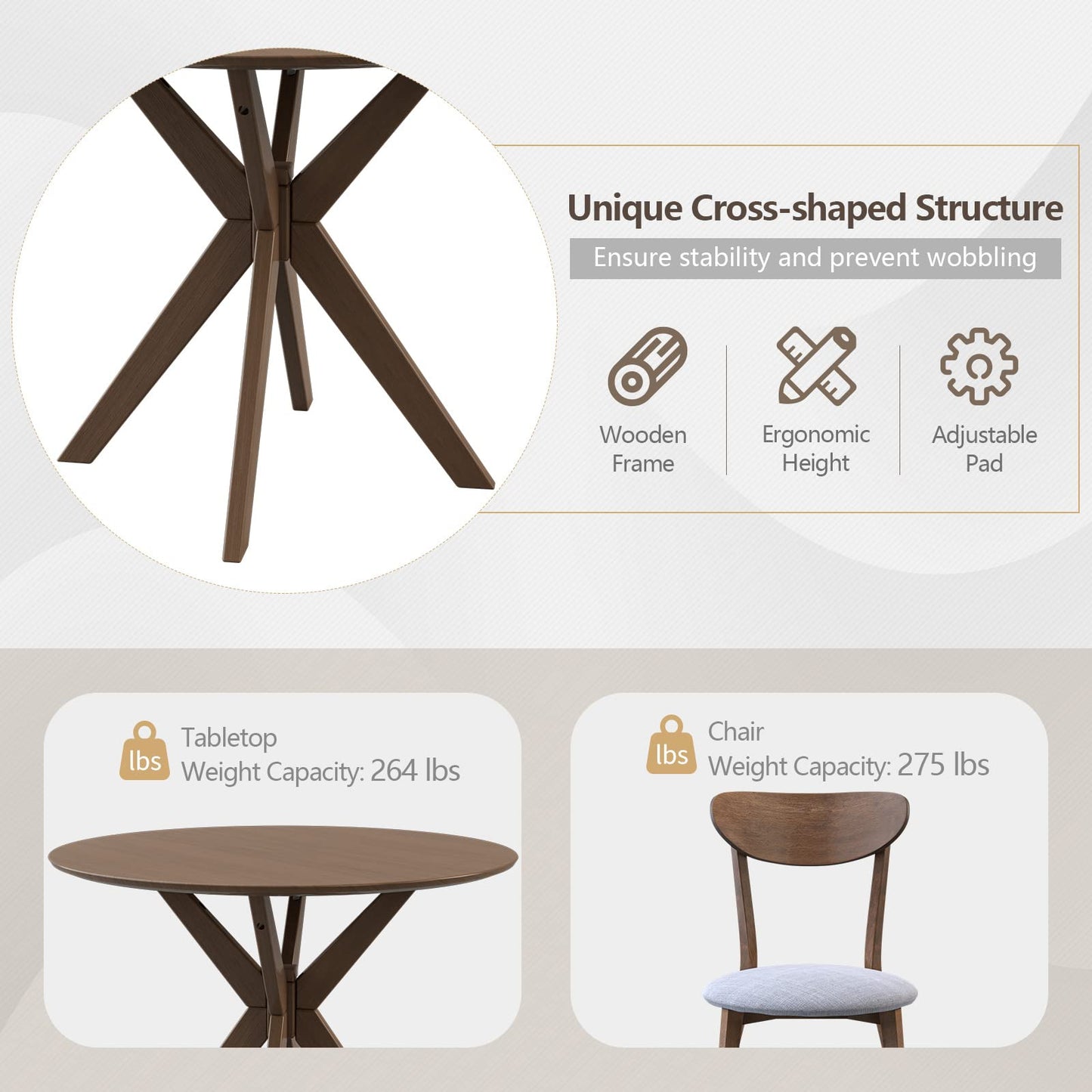 Tangkula 3-Piece Dining Table and Chair Set, Round Wooden Dining Set