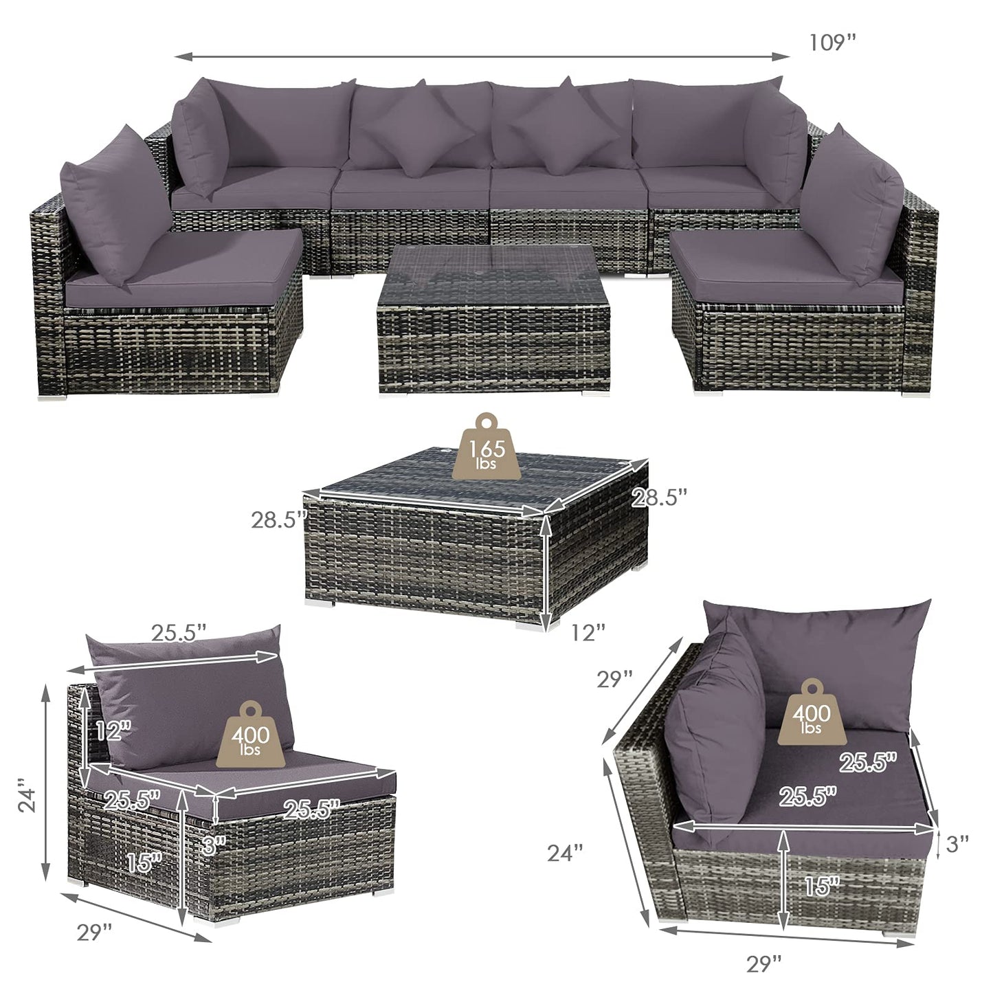 7-Piece Patio Furniture Set, Outdoor Sectional PE Rattan Sofa Set