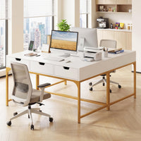 Tangkula Computer Desk with 3 Drawers & Power Outlets